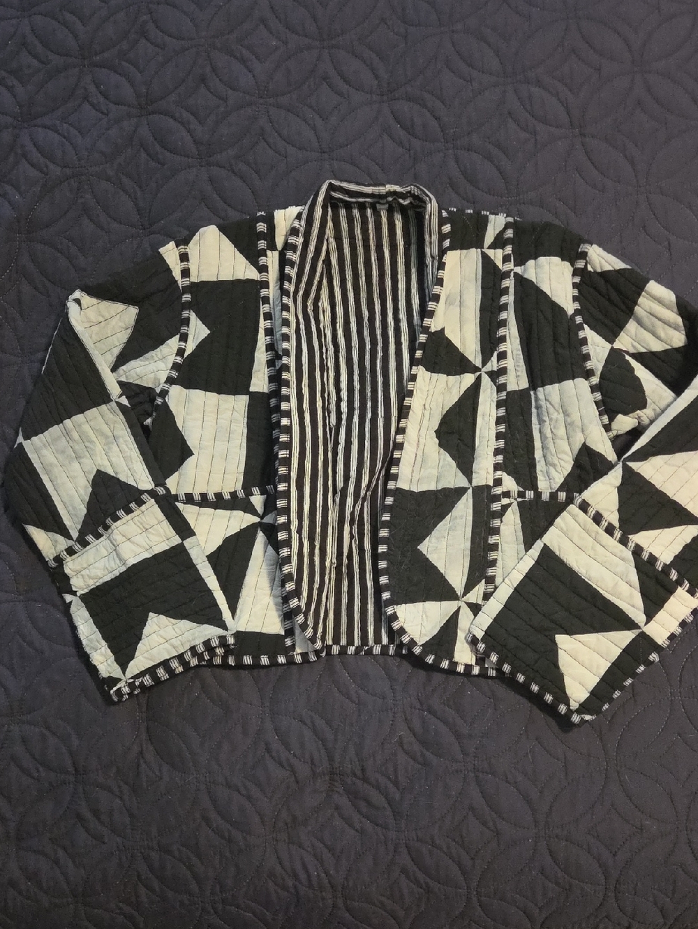Black and White Quilted Geometric Jacket- XXL